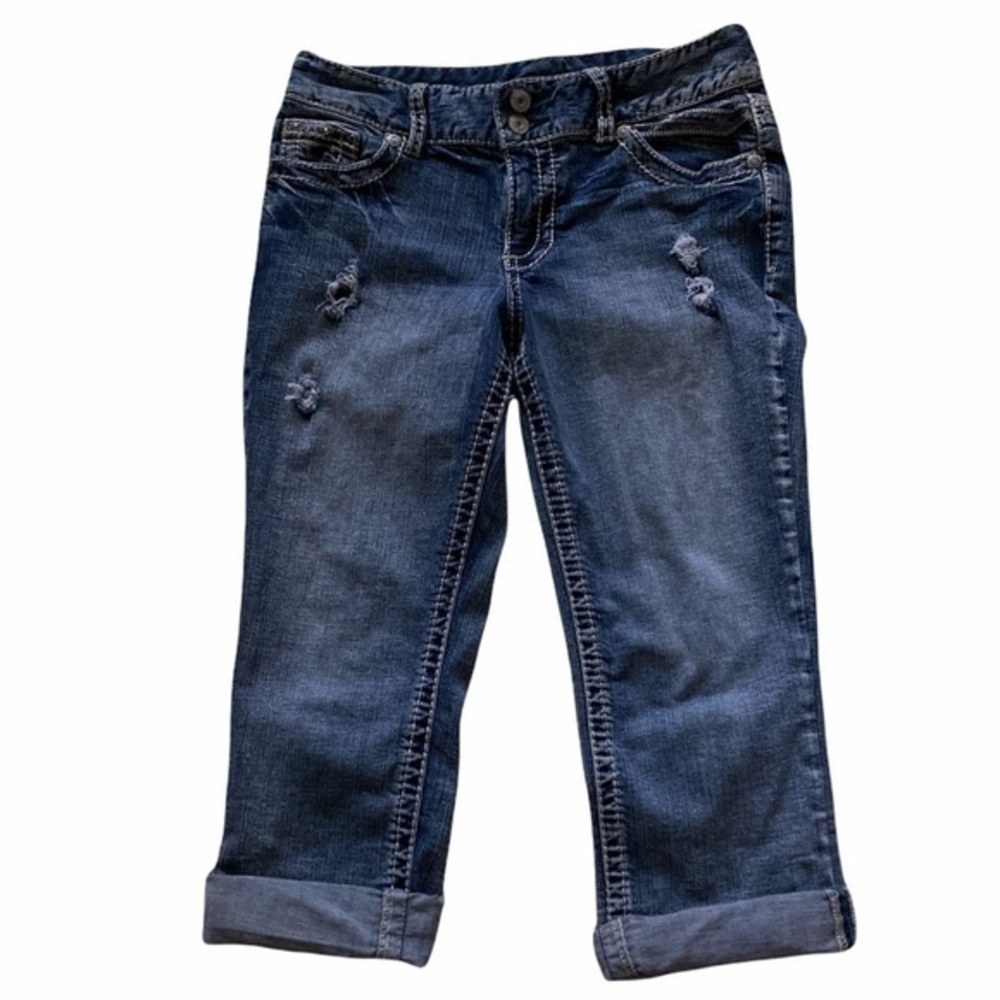 Maurices Destroyed Embellished Capri Jeans Sz. 3/4‎